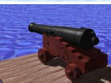 Picture of mounted 32 pound long gun sitting on a dock