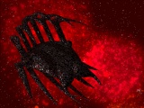 Small image of shadow scout against a debris-filled red nebula